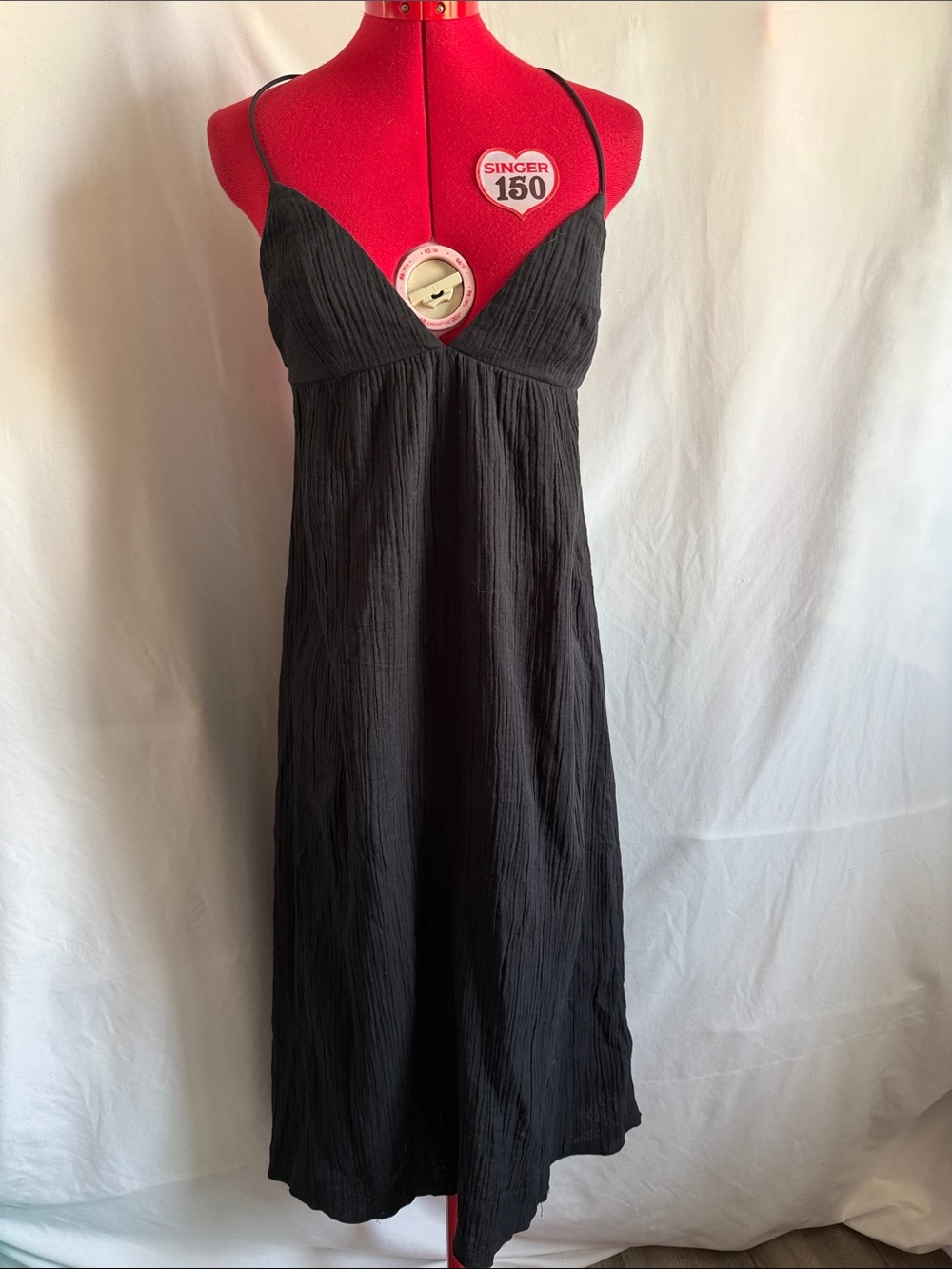 Divided Black Maxi Dress with Spaghetti Straps